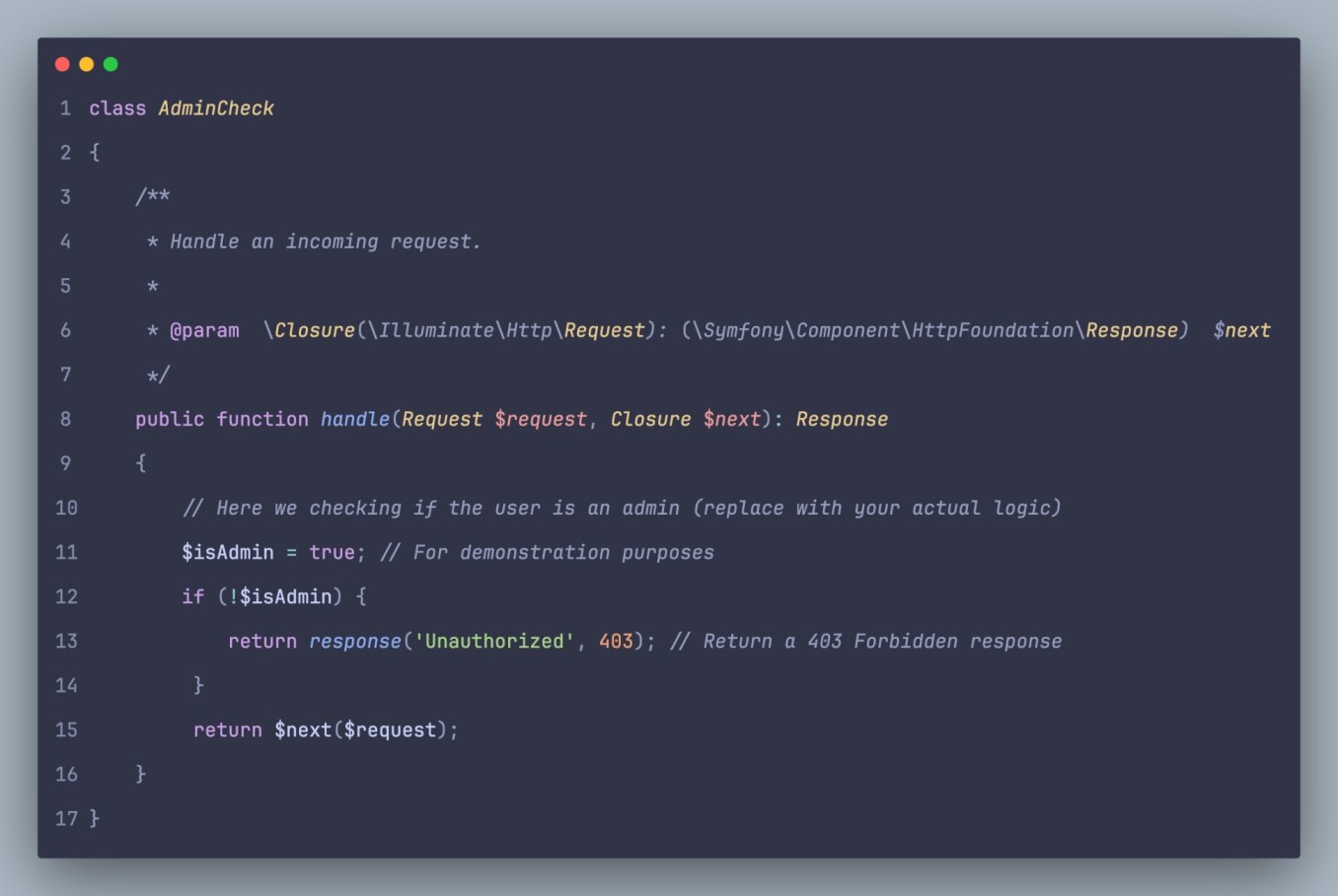 Laravel Middleware example