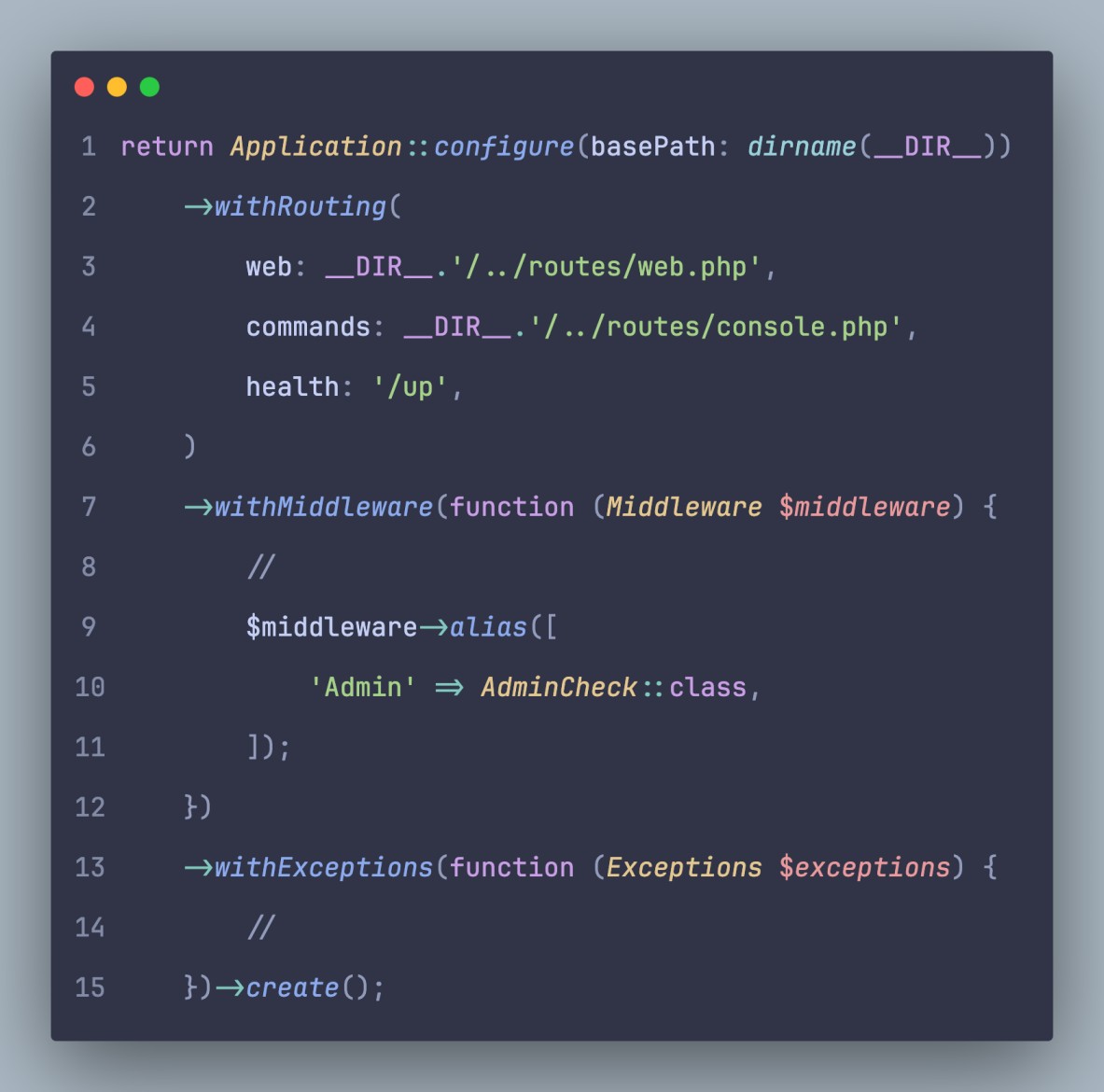 Registering Laravel Middleware in app.php file