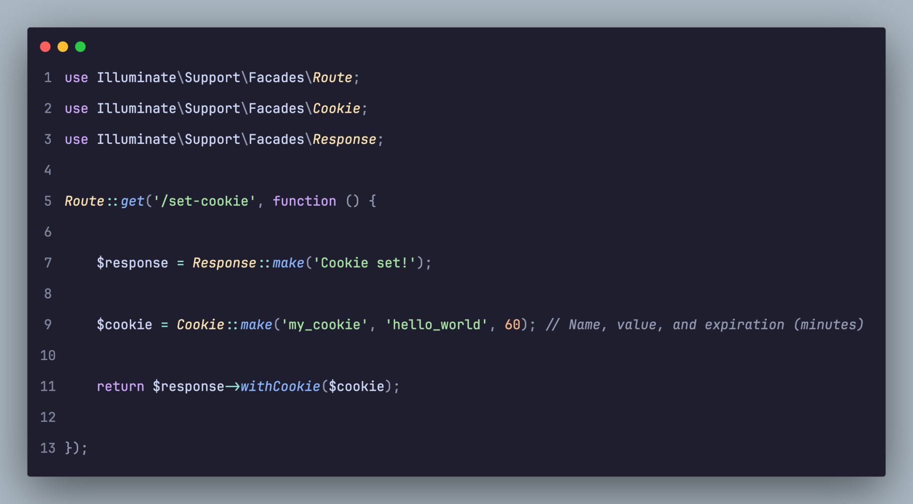 Setting up Laravel Cookies